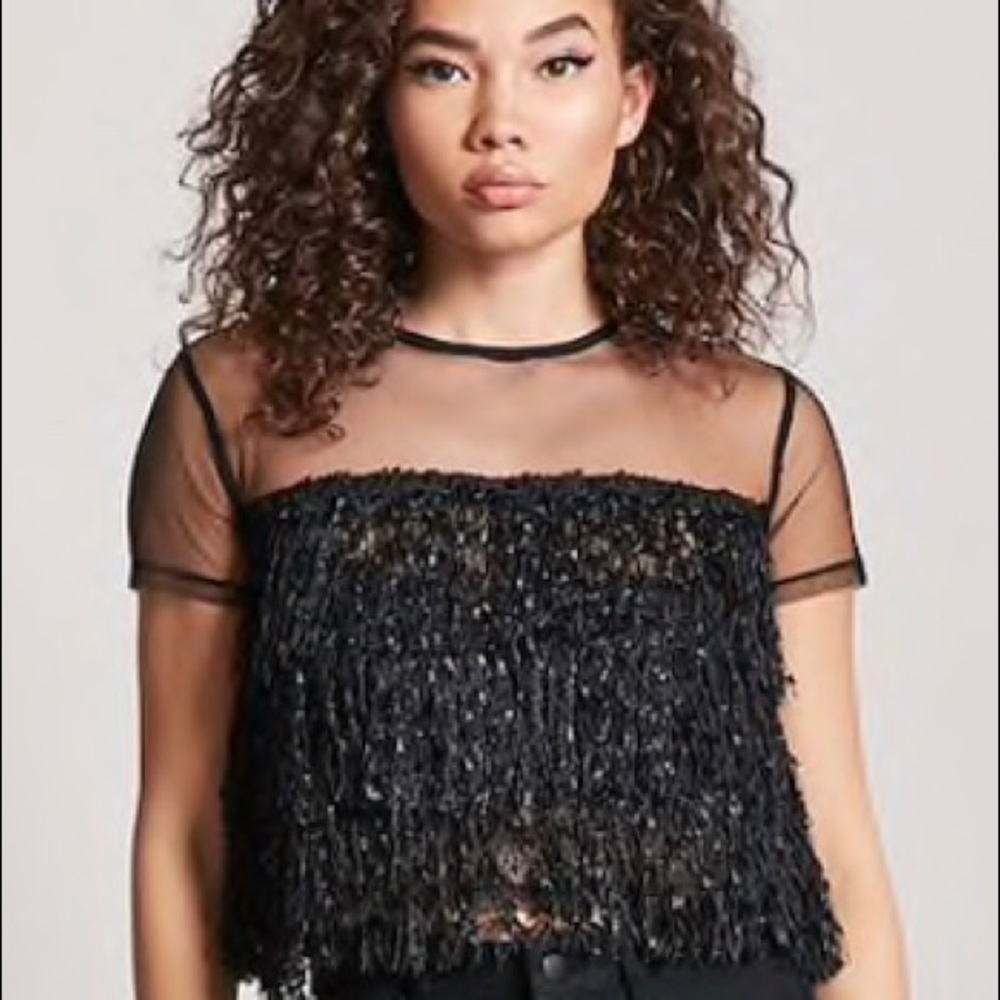 Fringe Mesh Crop Top - Picture 3 of 4